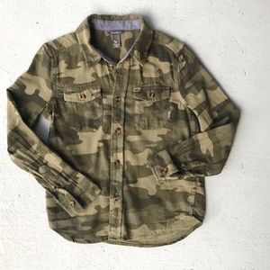 EDDIE BAUER Durable Camouflage Collared Long Sleeve Button Down Unisex Flannel